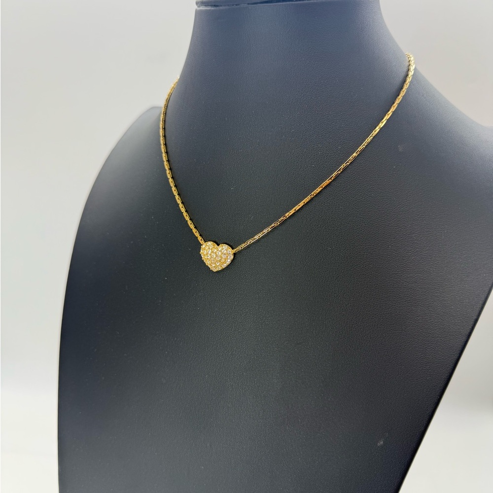 Authentic Vintage Signed Swarovski Crystal Heart Love Necklace Goldtone 16 Inch - Picture 5 of 5